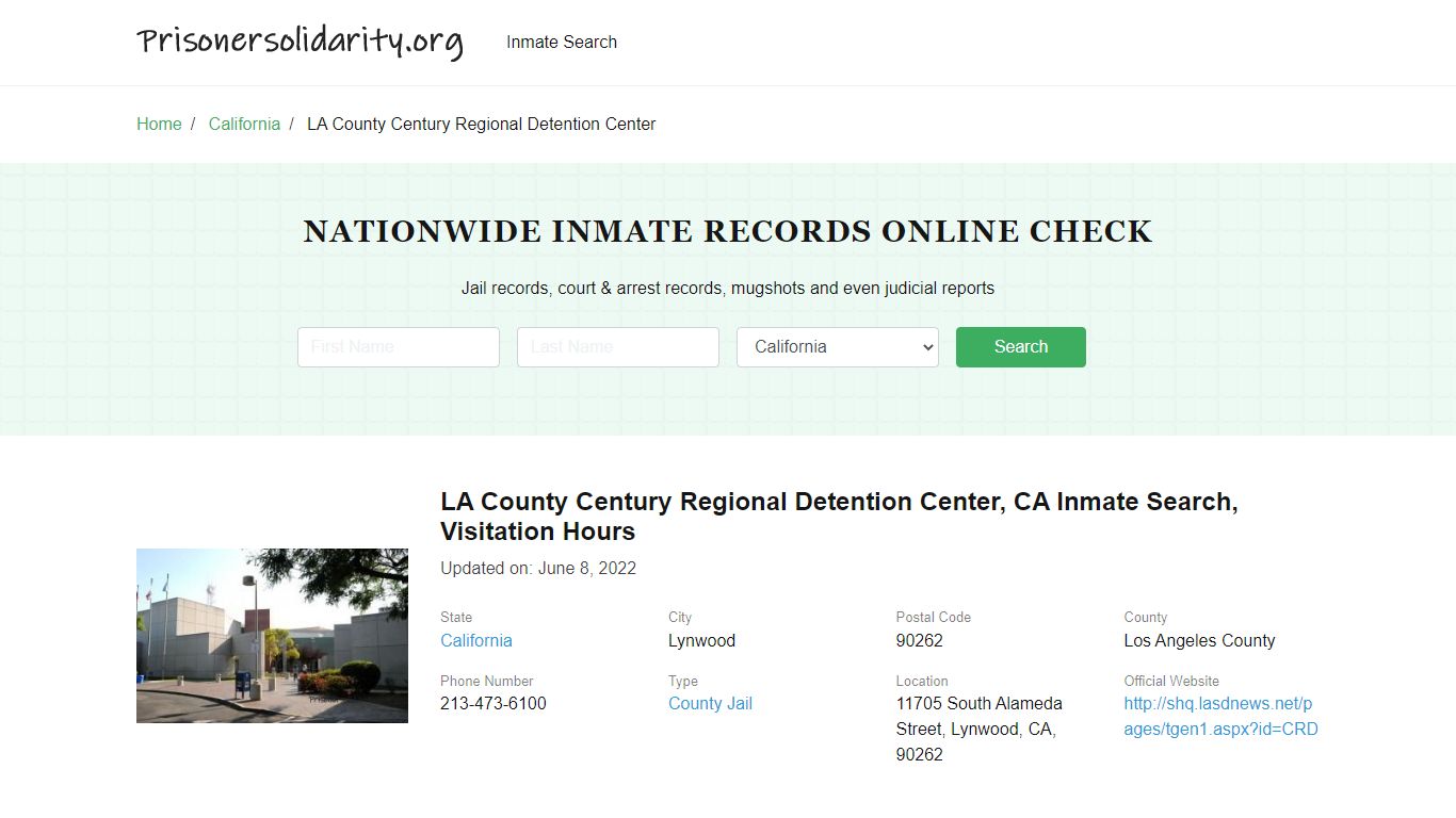 LA County Century Regional Detention Center, CA Inmate Search ...