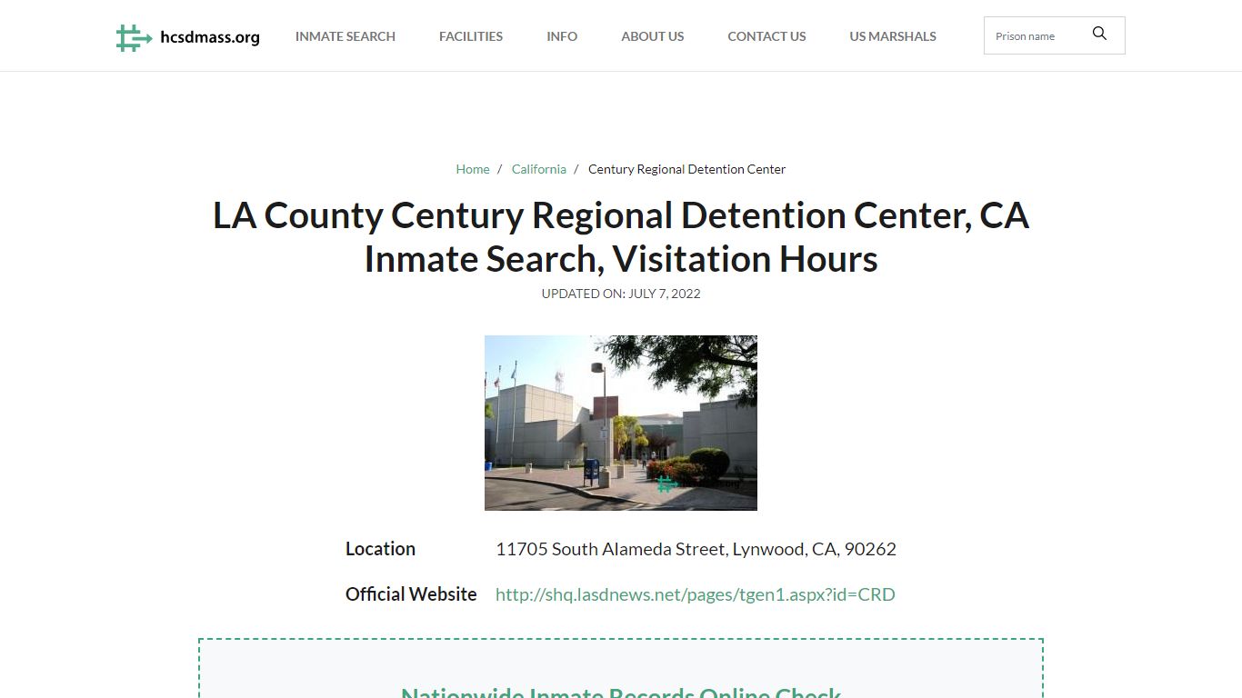 LA County Century Regional Detention Center, CA Inmate Search ...