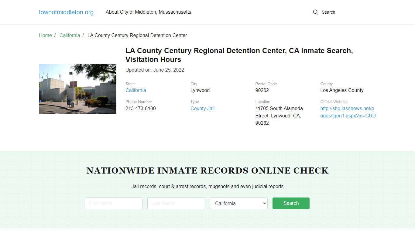 LA County Century Regional Detention Center, CA Inmate Search ...